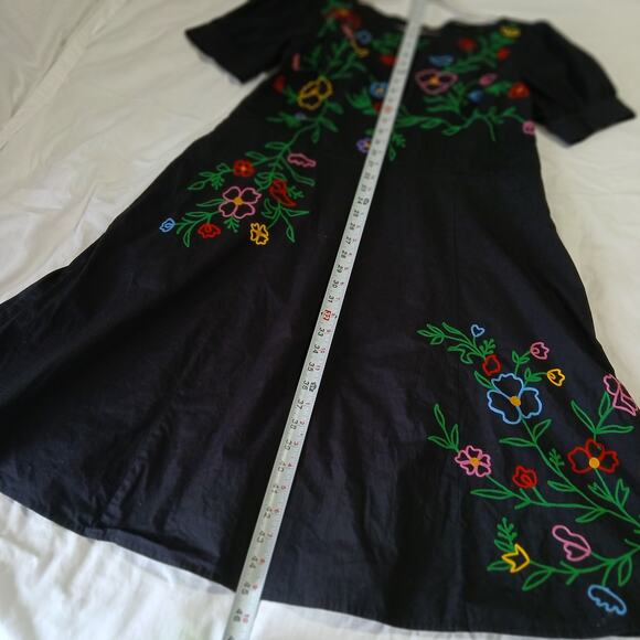 eShakti Sz XL 18 (US 12) Black Floral Embroidered Dress cotton blend - Picture 9 of 15
